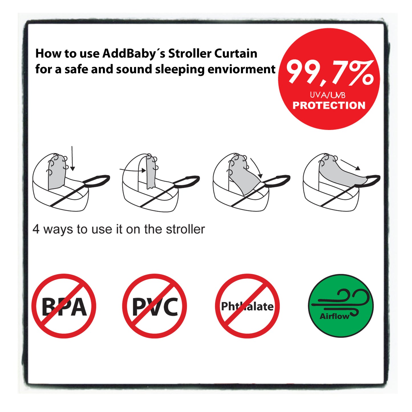 AddBaby Barnvagnsdraperi Svart